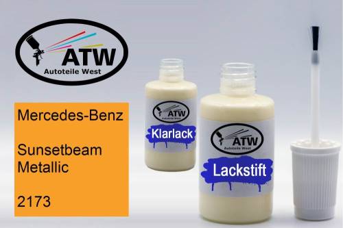 Mercedes-Benz, Sunsetbeam Metallic, 2173: 20ml Lackstift + 20ml Klarlack - Set, von ATW Autoteile West.